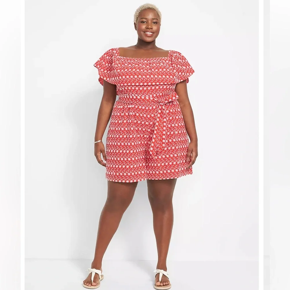 Lane Bryant Convertible Off-The-Shoulder Embroidered Romper